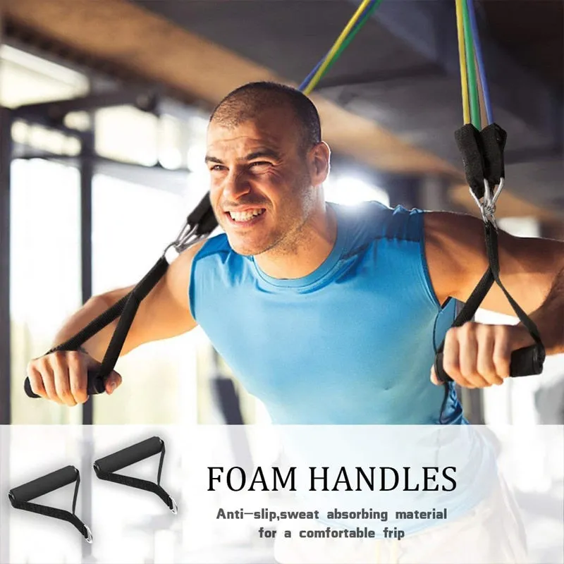 11Pcs Elastic Resistance Fitness Bands Set Expander Yoga Exercise Rubber Tubes Band Stretch Training Home Gyms Workout Pull Rope