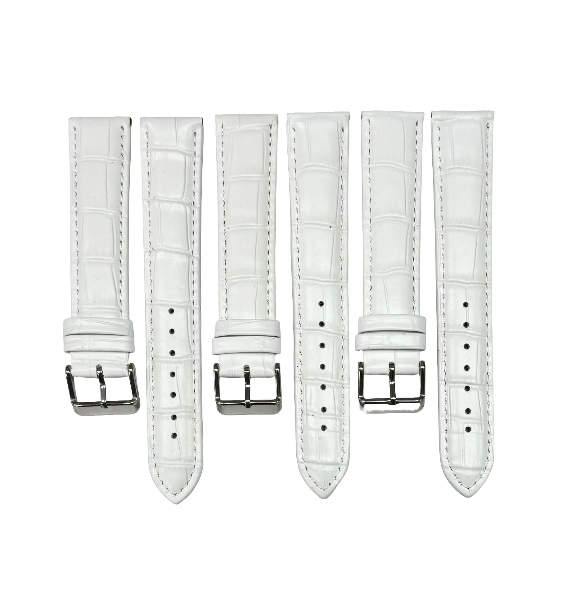 12-30mm, Genuine Leather, Alligator Grain, White Watch Band, Regular
