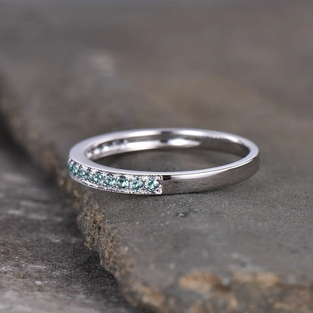 14K White Gold Luxe Antique Scroll Alexandrite Wedding band