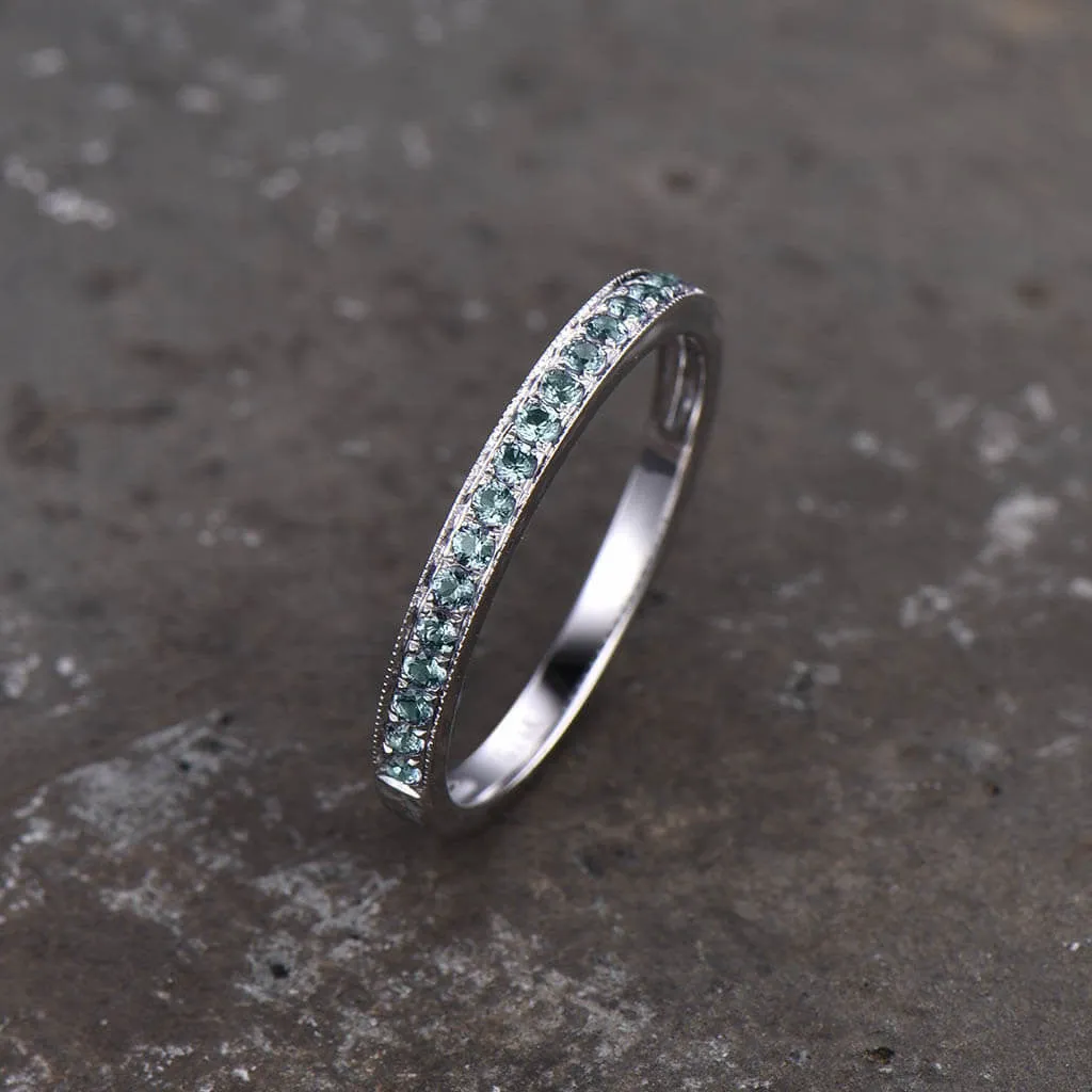 14K White Gold Luxe Antique Scroll Alexandrite Wedding band