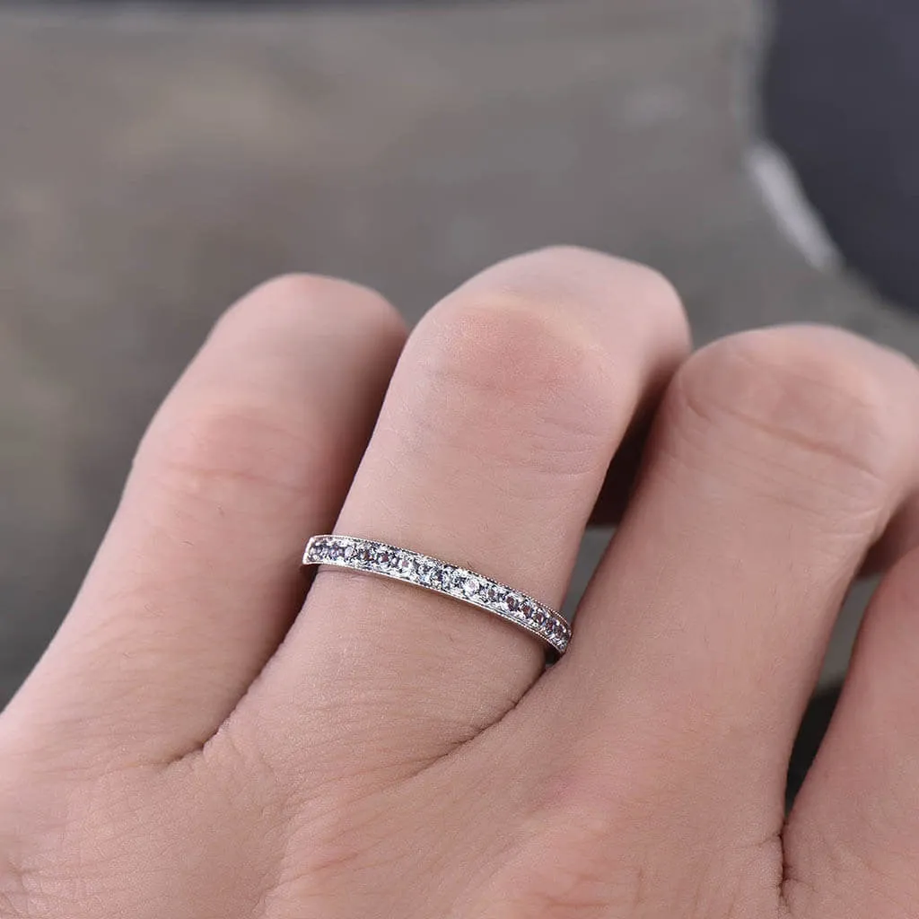 14K White Gold Luxe Antique Scroll Alexandrite Wedding band