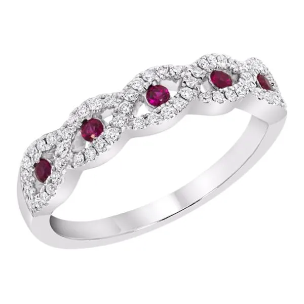 14k White Gold Ruby & Diamond Infinity Twist Anniversary Band