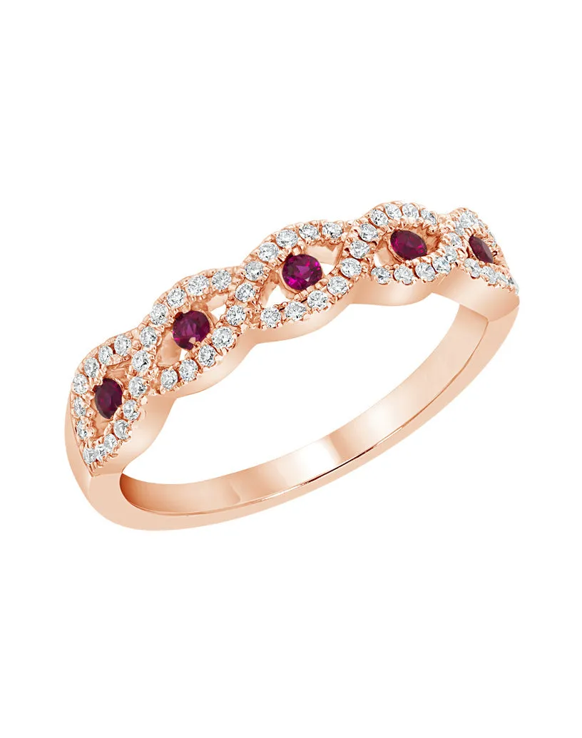 14k White Gold Ruby & Diamond Infinity Twist Anniversary Band