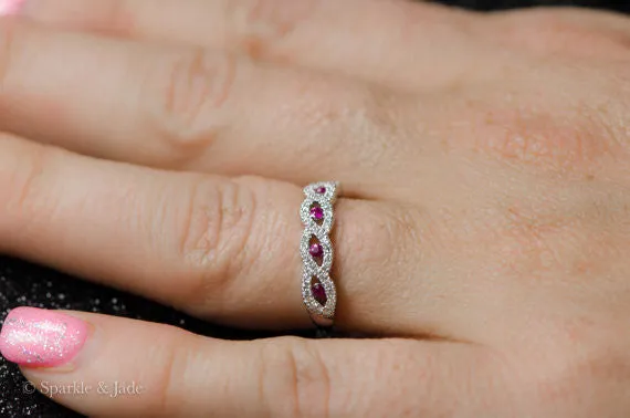14k White Gold Ruby & Diamond Infinity Twist Anniversary Band