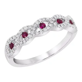 14k White Gold Ruby & Diamond Infinity Twist Anniversary Band