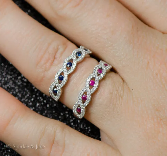 14k White Gold Ruby & Diamond Infinity Twist Anniversary Band