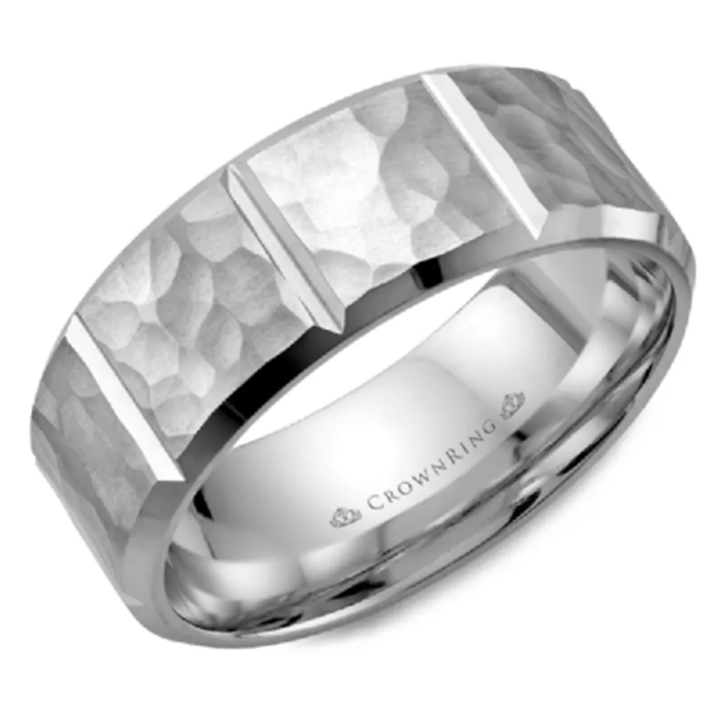 14K Yellow Gold Frosted Hammered Men's Wedding Band 8mm