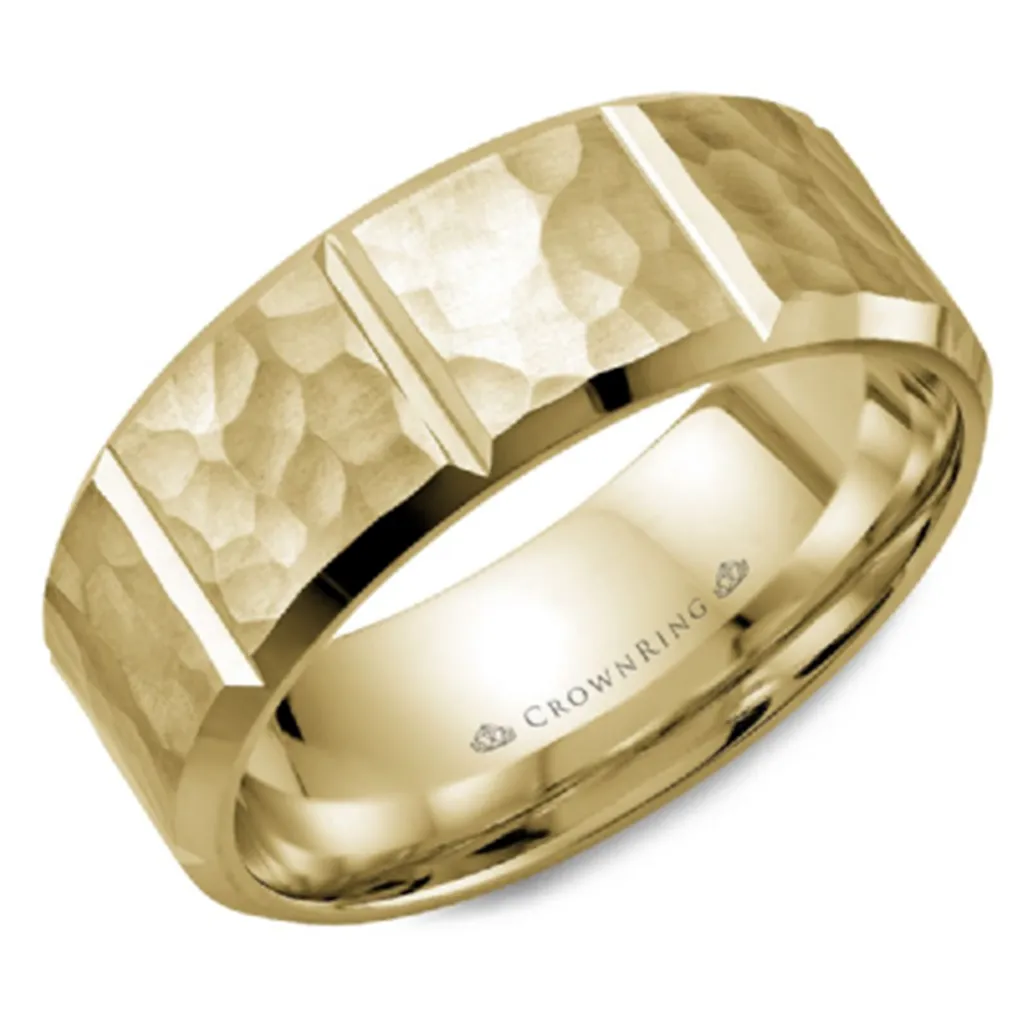 14K Yellow Gold Frosted Hammered Men's Wedding Band 8mm
