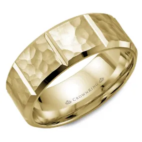 14K Yellow Gold Frosted Hammered Men's Wedding Band 8mm