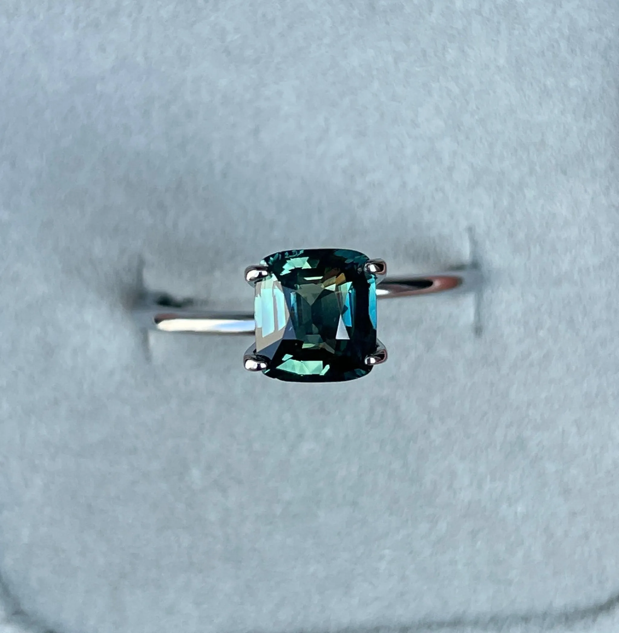 1.60 ct Unique teal sapphire, precious gemstone in Cushion cut from Madagascar for custom handmade engagement ring, Bicolour green blue ring