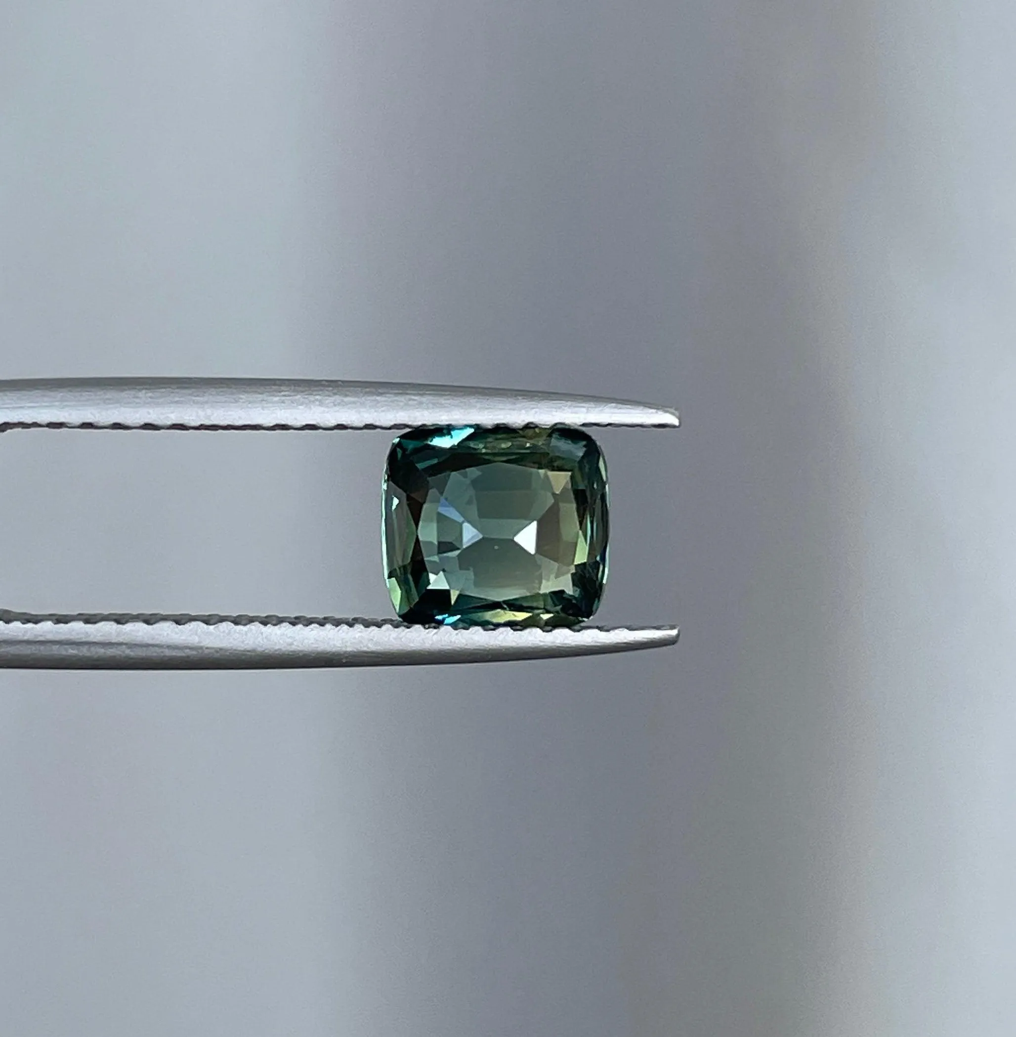 1.60 ct Unique teal sapphire, precious gemstone in Cushion cut from Madagascar for custom handmade engagement ring, Bicolour green blue ring
