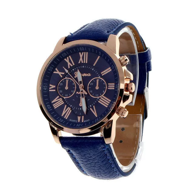 2017 Hot Sale Fashion Wristwatch Women Men Large Dial Geneva Roman Numerals Faux Leather Analog Quartz Dress Watch Feb 18