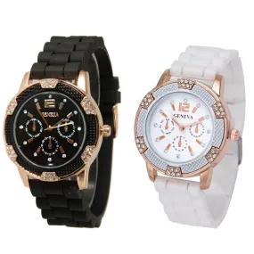 2017 Original More design casual fashion Women's Rose Gold Chronograph Silicone with Crystal Rhinestones Bezel  dress watches