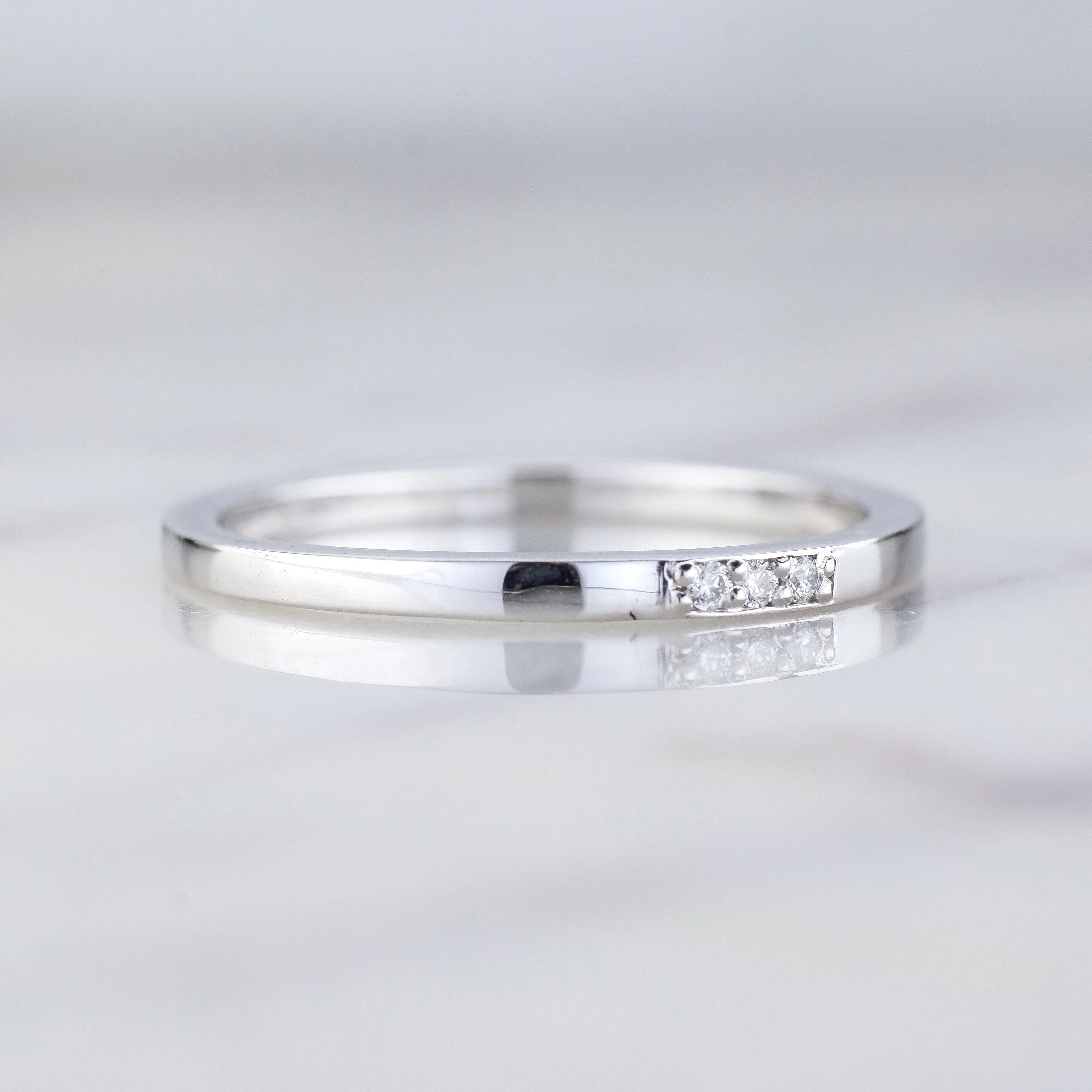 3 Diamond Wedding Band, Rectangle Band, Platinum
