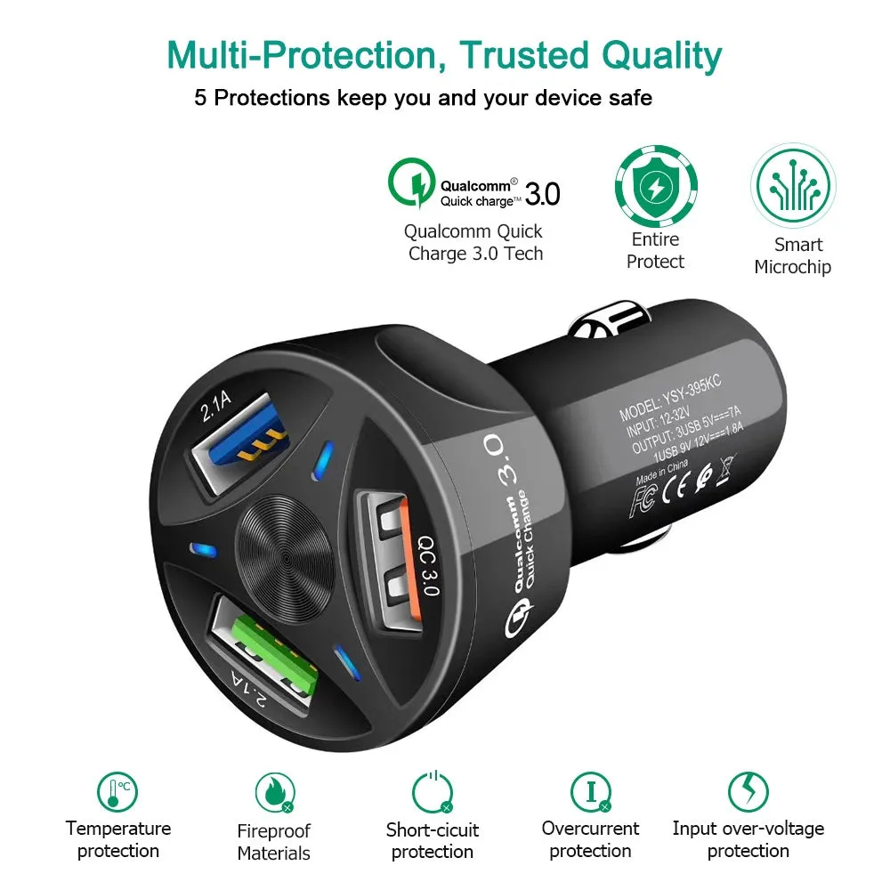 3-port Usb Car Fast Charger DC 12-24v Multi-port 1.1a/2a/2.1a