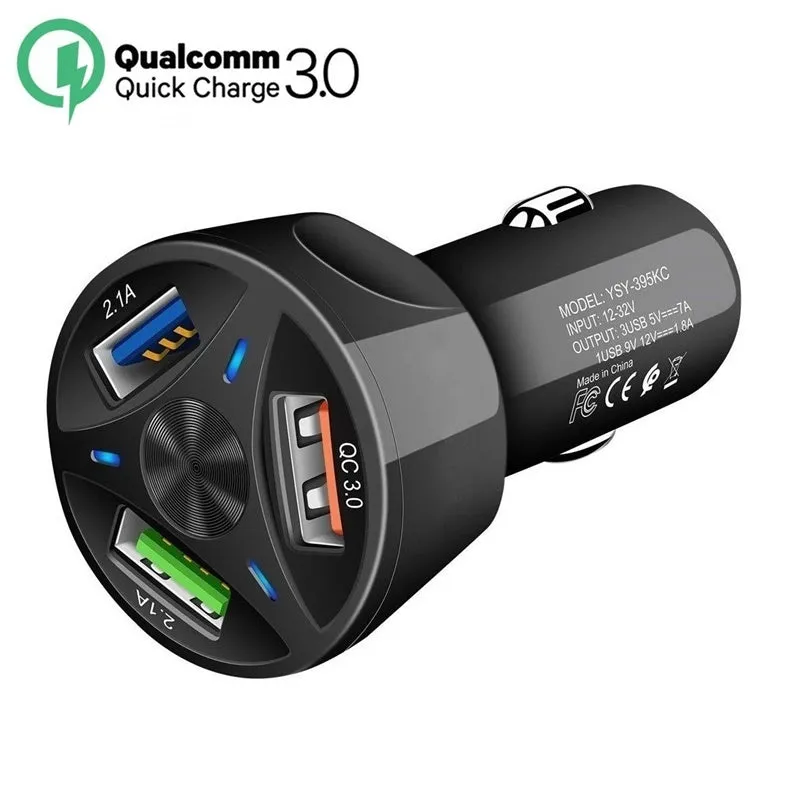 3-port Usb Car Fast Charger DC 12-24v Multi-port 1.1a/2a/2.1a