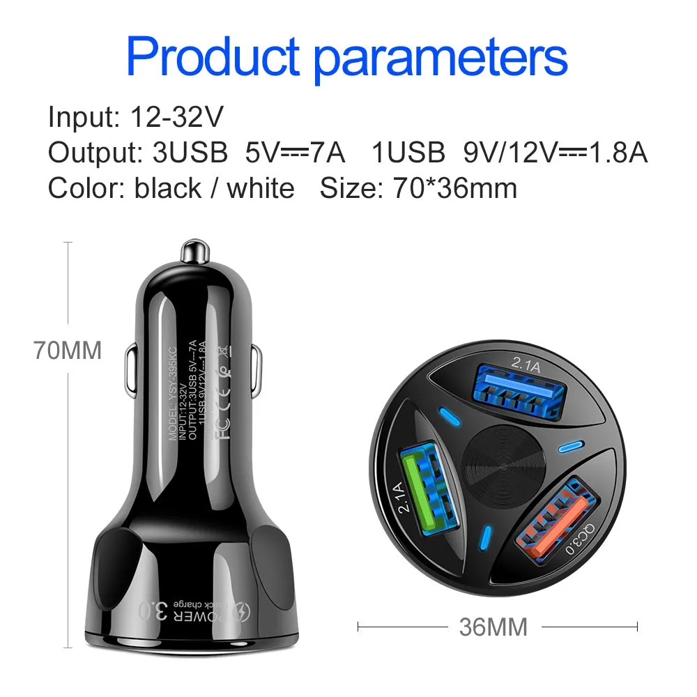 3-port Usb Car Fast Charger DC 12-24v Multi-port 1.1a/2a/2.1a