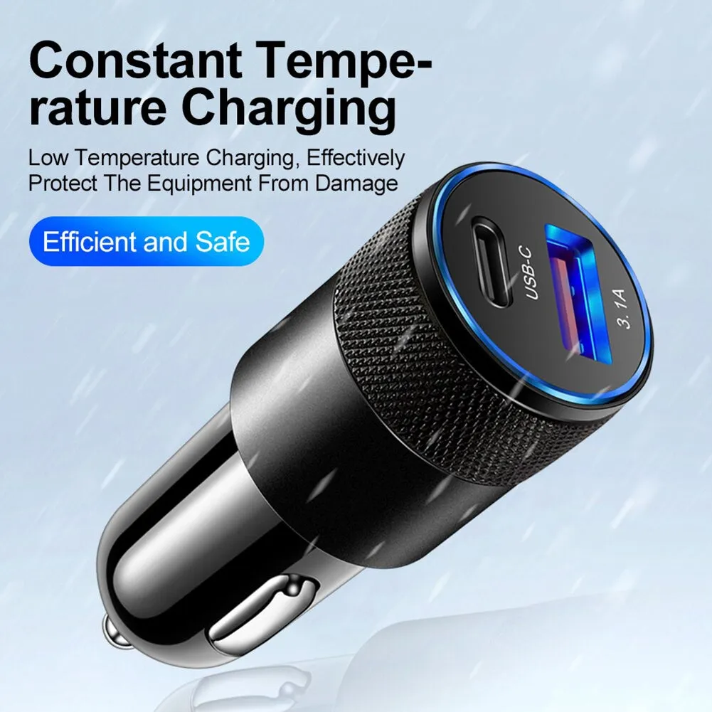 3.1A USB PD Car Charger 1 To 2 Threaded Plug Mini Portable
