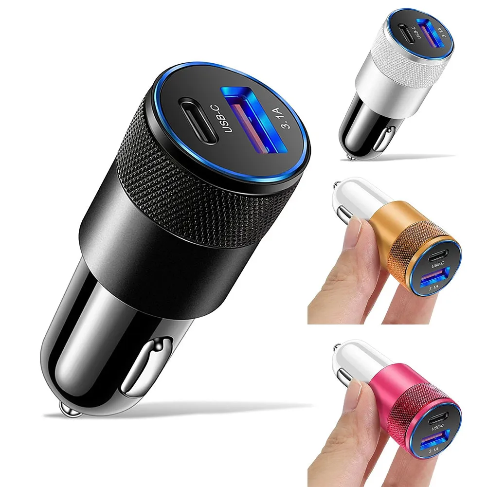 3.1A USB PD Car Charger 1 To 2 Threaded Plug Mini Portable