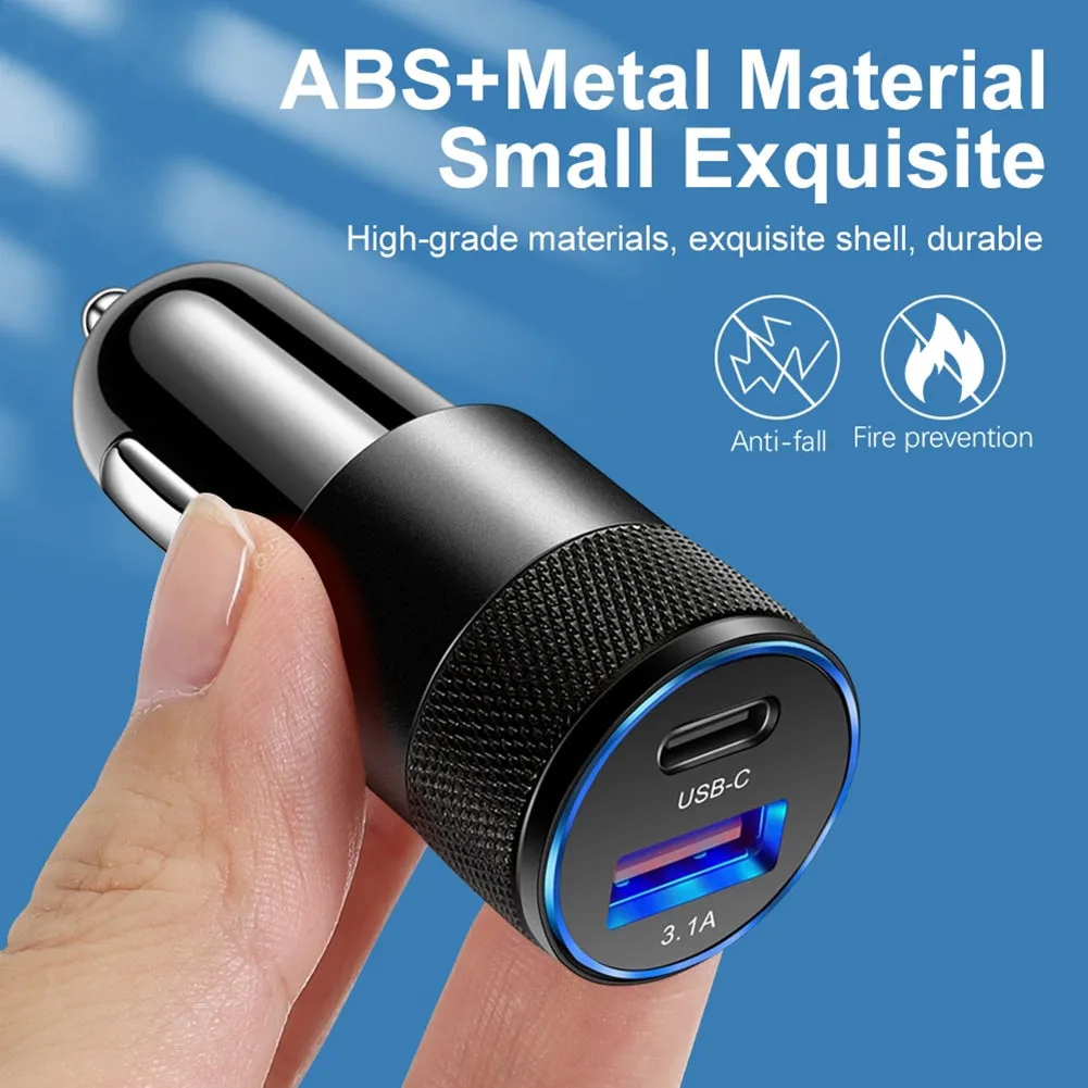 3.1A USB PD Car Charger 1 To 2 Threaded Plug Mini Portable