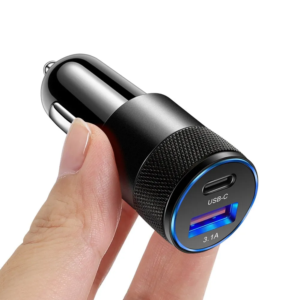 3.1A USB PD Car Charger 1 To 2 Threaded Plug Mini Portable