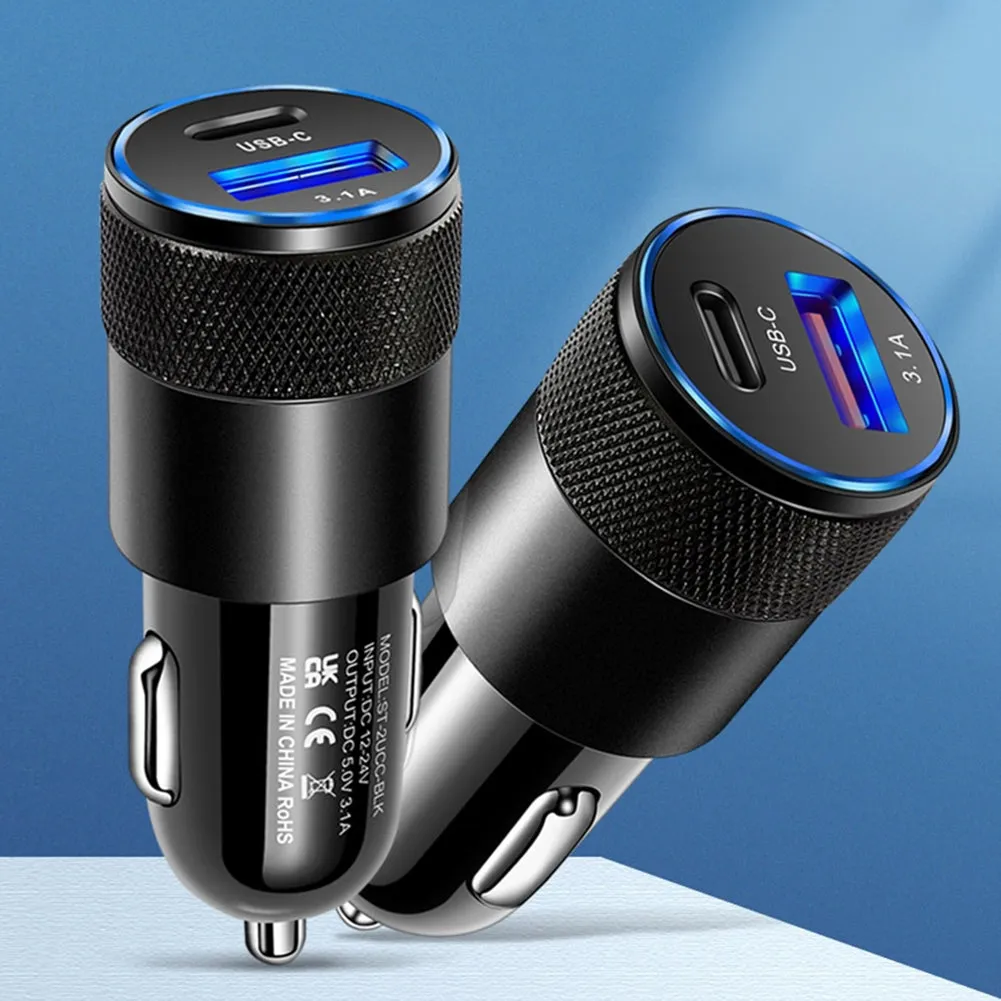 3.1A USB PD Car Charger 1 To 2 Threaded Plug Mini Portable