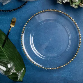 Acrylic Beaded 13" Round Charger Plate - Gold Trim