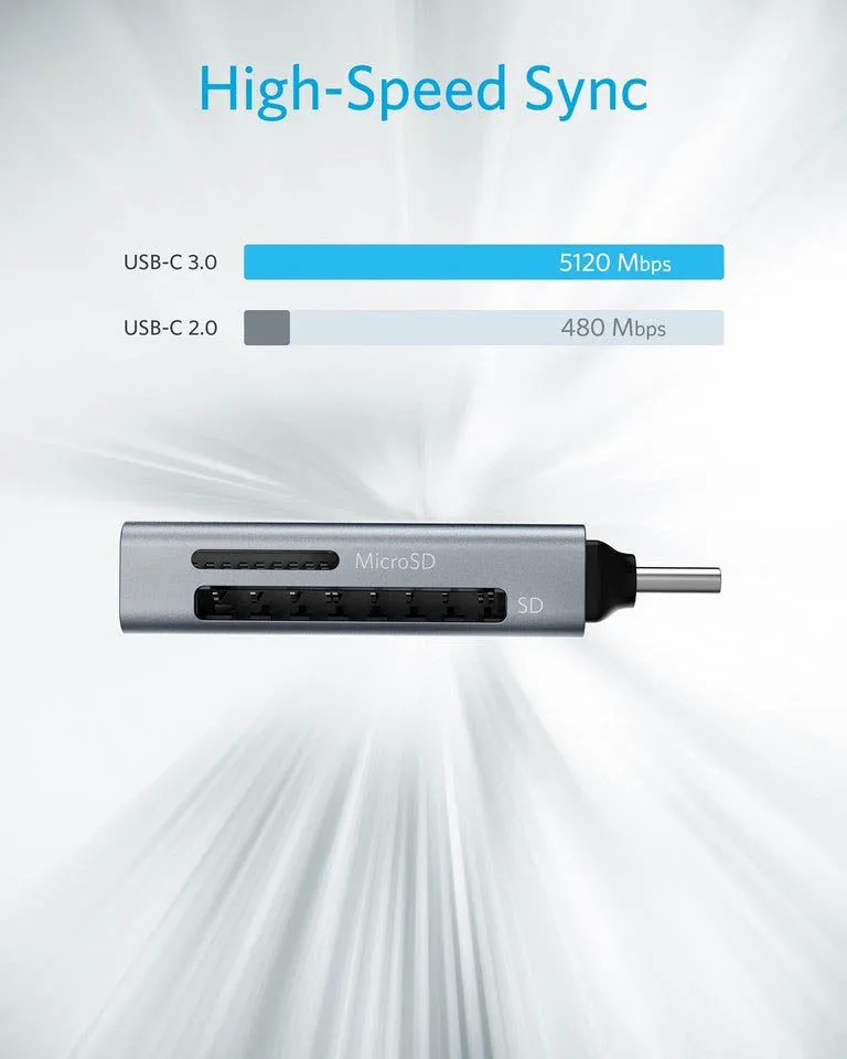 Anker 2-In-1 USB-C SD Card Reader - Gray