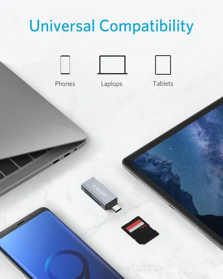 Anker 2-In-1 USB-C SD Card Reader - Gray
