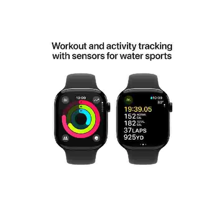 Apple Watch Series 10 GPS, 42 mm Jet Black Aluminium Case with Black Sport Band – MWWF3 (M/L)