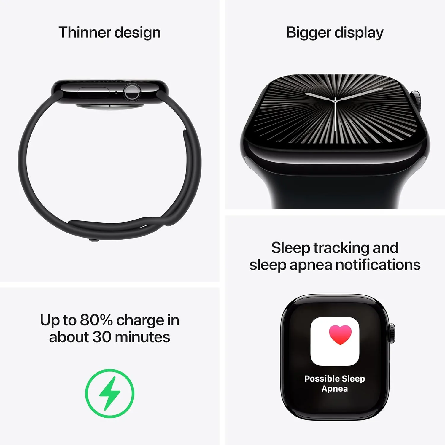 Apple Watch Series 10 [GPS, 42mm] – Jet Black Aluminum Case with Black Sport Band (S/M)