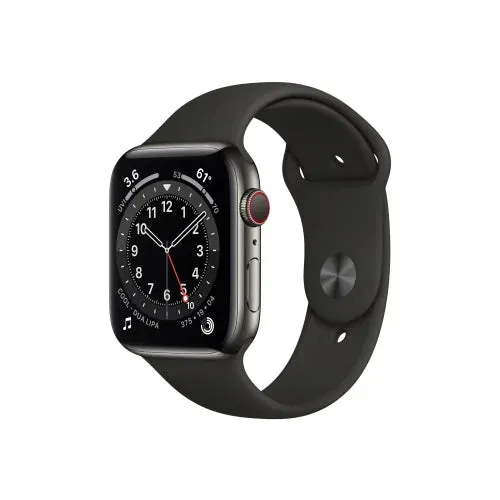 Apple Watch Series 6 GPS   Cellular - 44mm Graphite Stainless Steel Case with Black Sport Band - Very Good