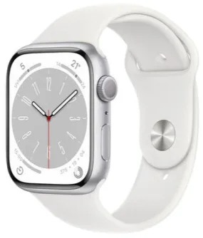 Apple Watch Series 8 (GPS CELLULAR) 41mm Silver Aluminum Case with White Sport Band - Size:M/L -  (MNV73LL/A)