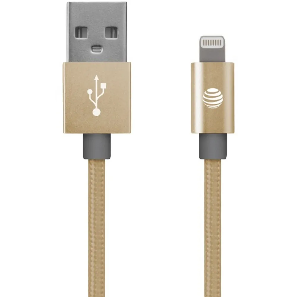 AT&T SC03B-LGT-GLD Charge & Sync Braided USB to Lightning Cable, 4ft (Gold)