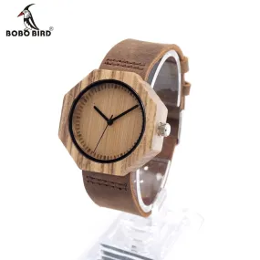 BOBO BIRD D02 Ebony Bamboo Wood Watch with Cow Leahter Strap Quartz Analog Unisex Wooden Men Wristwatch In Gift Box