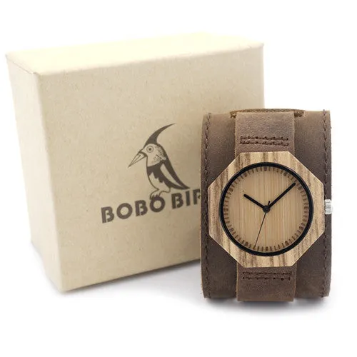 BOBO BIRD D02 Ebony Bamboo Wood Watch with Cow Leahter Strap Quartz Analog Unisex Wooden Men Wristwatch In Gift Box