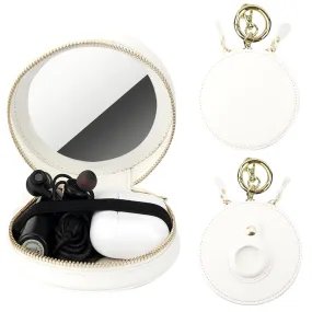 Bocasal Coin Pouch Mini Lipstick Cosmetic Bag with Airtag Holder Mirror, Leather Zipper Travel Makeup Bag Organizer Keychain Ring Clasp for Key Earbuds Earphone Lip Gloss Chapstick Women Girls (White)