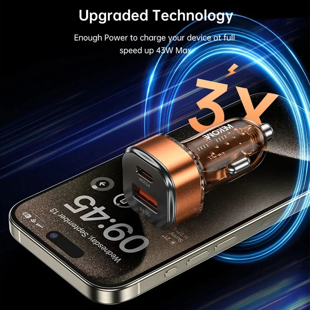 C45 Car Charger Adapter Fast Charging 43W USB A USB C Port Car