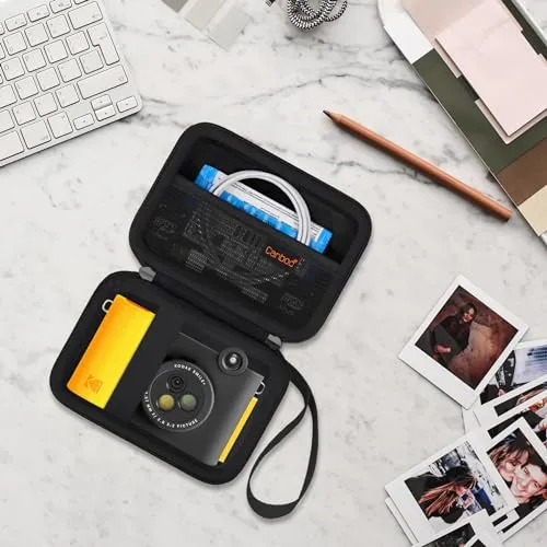 Canboc Carrying Case Compatible with KODAK Smile  Wireless Digital Instant Print Camera, Mesh Pocket fit Photo Paper, USB Cable, Black (Case Only)
