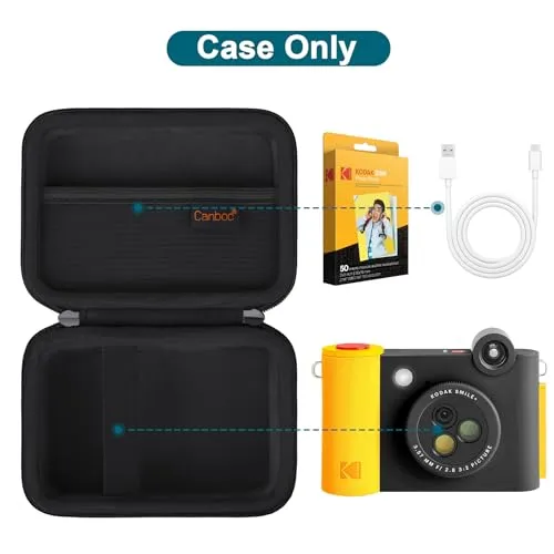 Canboc Carrying Case Compatible with KODAK Smile  Wireless Digital Instant Print Camera, Mesh Pocket fit Photo Paper, USB Cable, Black (Case Only)