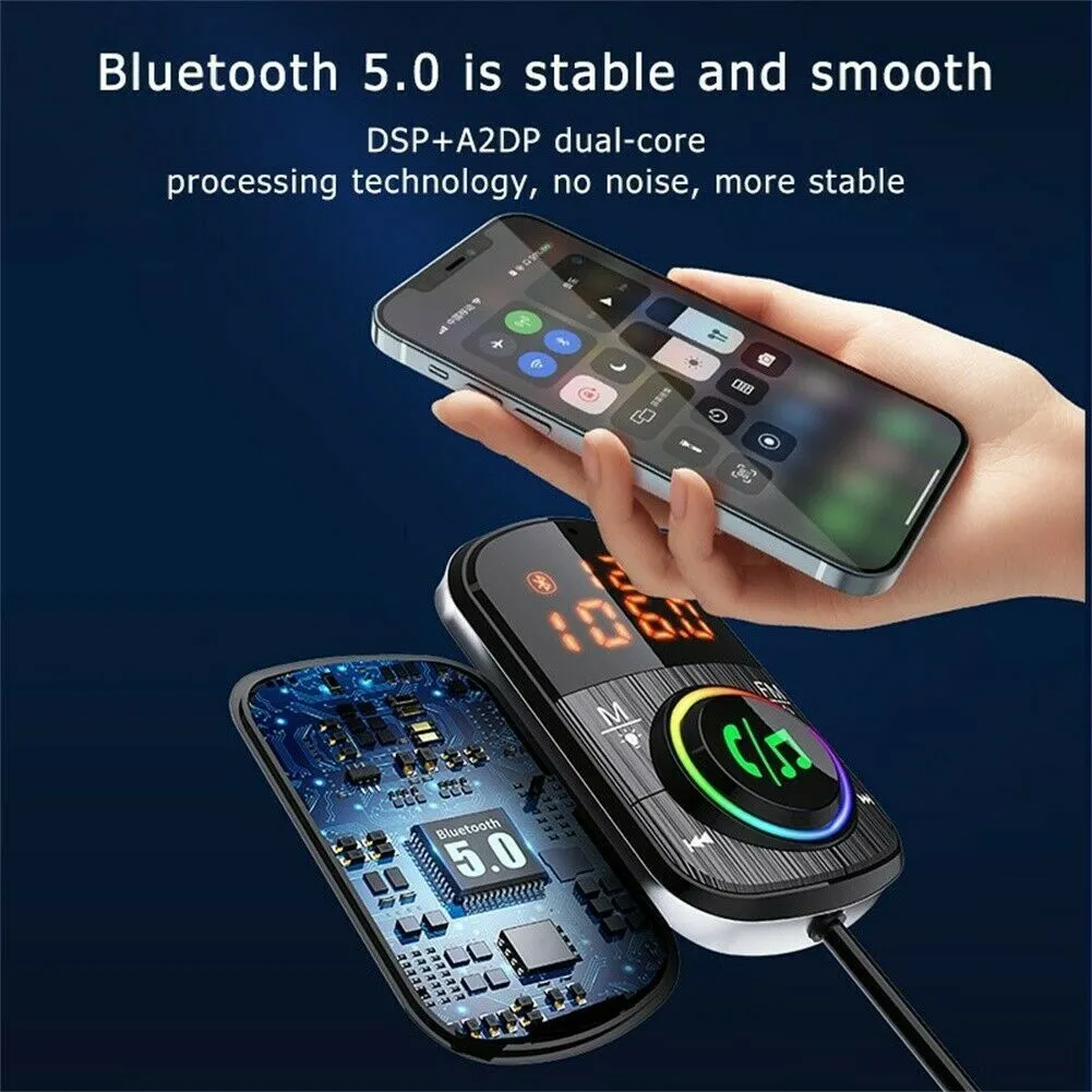 Car FM Transmitter Kit Dual Display Pd3.0/qc3.0 Fast Charger