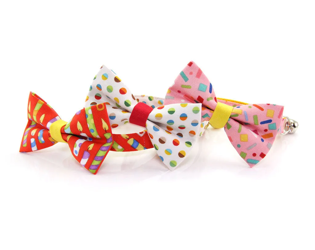 Cat Bow Tie - "Birthday Candles" - Red Party Bowtie / For Cats   Small Dogs / Removable (One Size)
