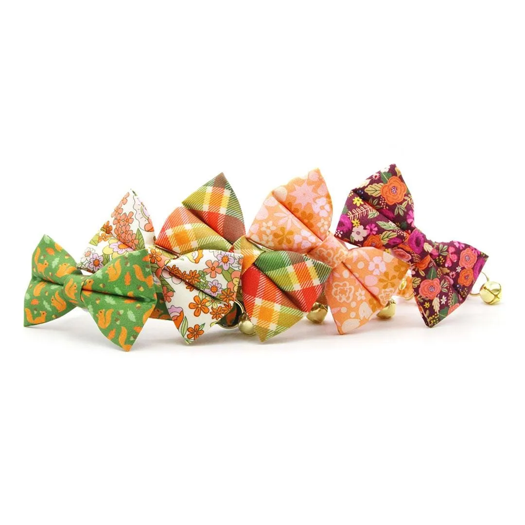 Cat Bow Tie - "Peachy Keen" - Pink Orange 60s Retro Floral Bow Tie for Cat / Fall, Spring / Cat   Small Dog Bowtie