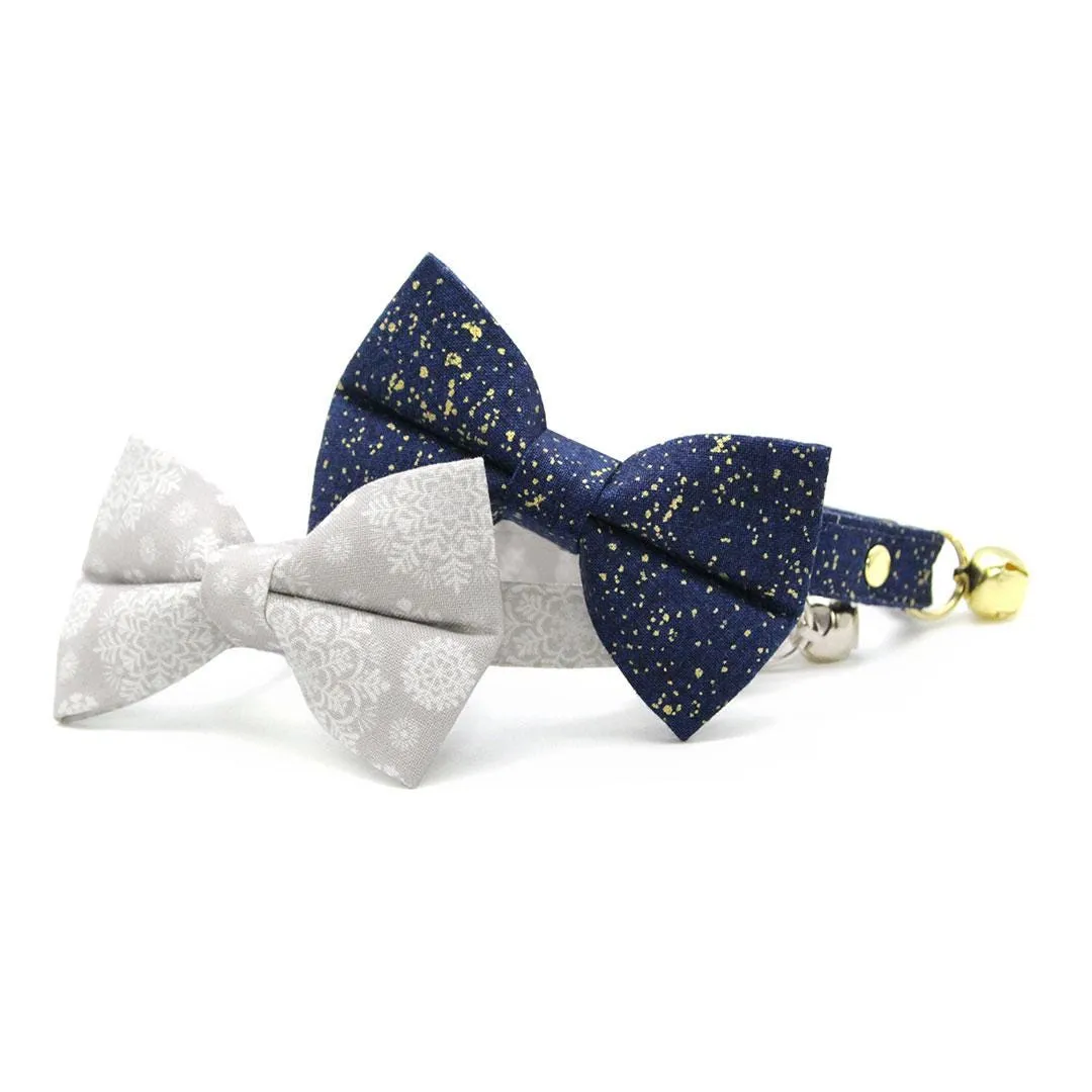 Cat Bow Tie - "Starry Night" - Gold & Blue Bow Tie for Cat / Winter, Wedding, Solstice, Holiday, Hanukkah / Cat   Small Dog Bowtie