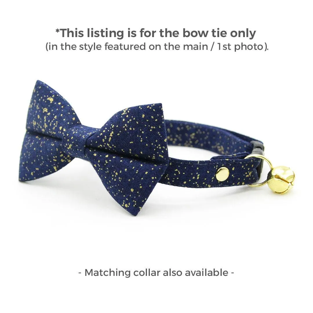 Cat Bow Tie - "Starry Night" - Gold & Blue Bow Tie for Cat / Winter, Wedding, Solstice, Holiday, Hanukkah / Cat   Small Dog Bowtie