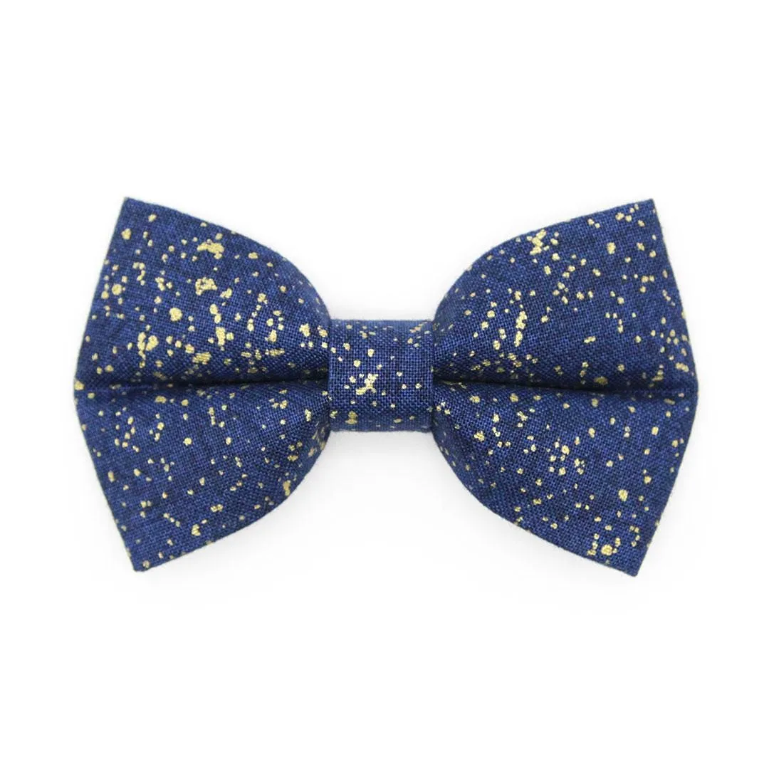 Cat Bow Tie - "Starry Night" - Gold & Blue Bow Tie for Cat / Winter, Wedding, Solstice, Holiday, Hanukkah / Cat   Small Dog Bowtie