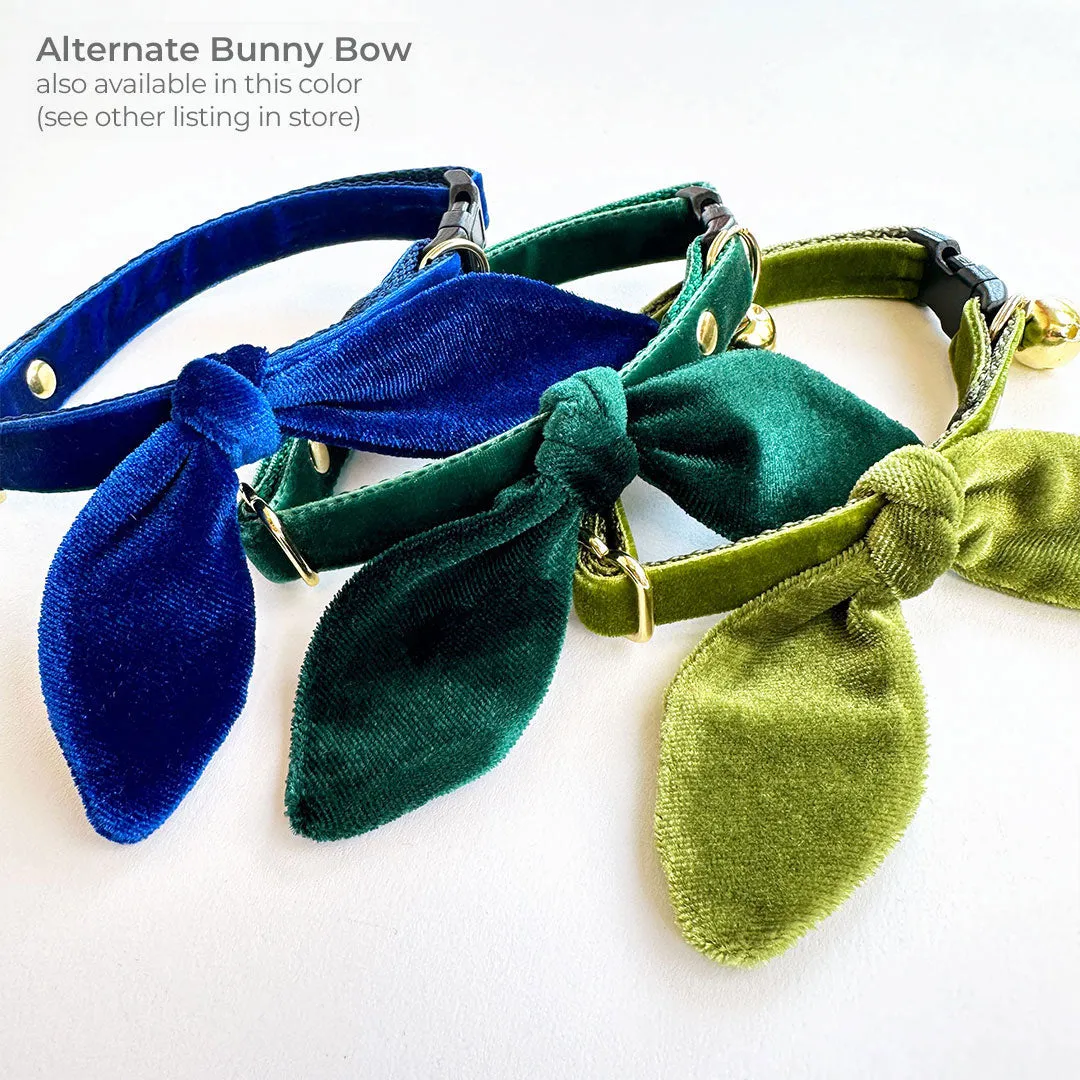 Cat Bow Tie - "Velvet - Leaf Green"  - Vibrant Olive Green Velvet Bowtie / Wedding / For Cats   Small Dogs / Removable (One Size)