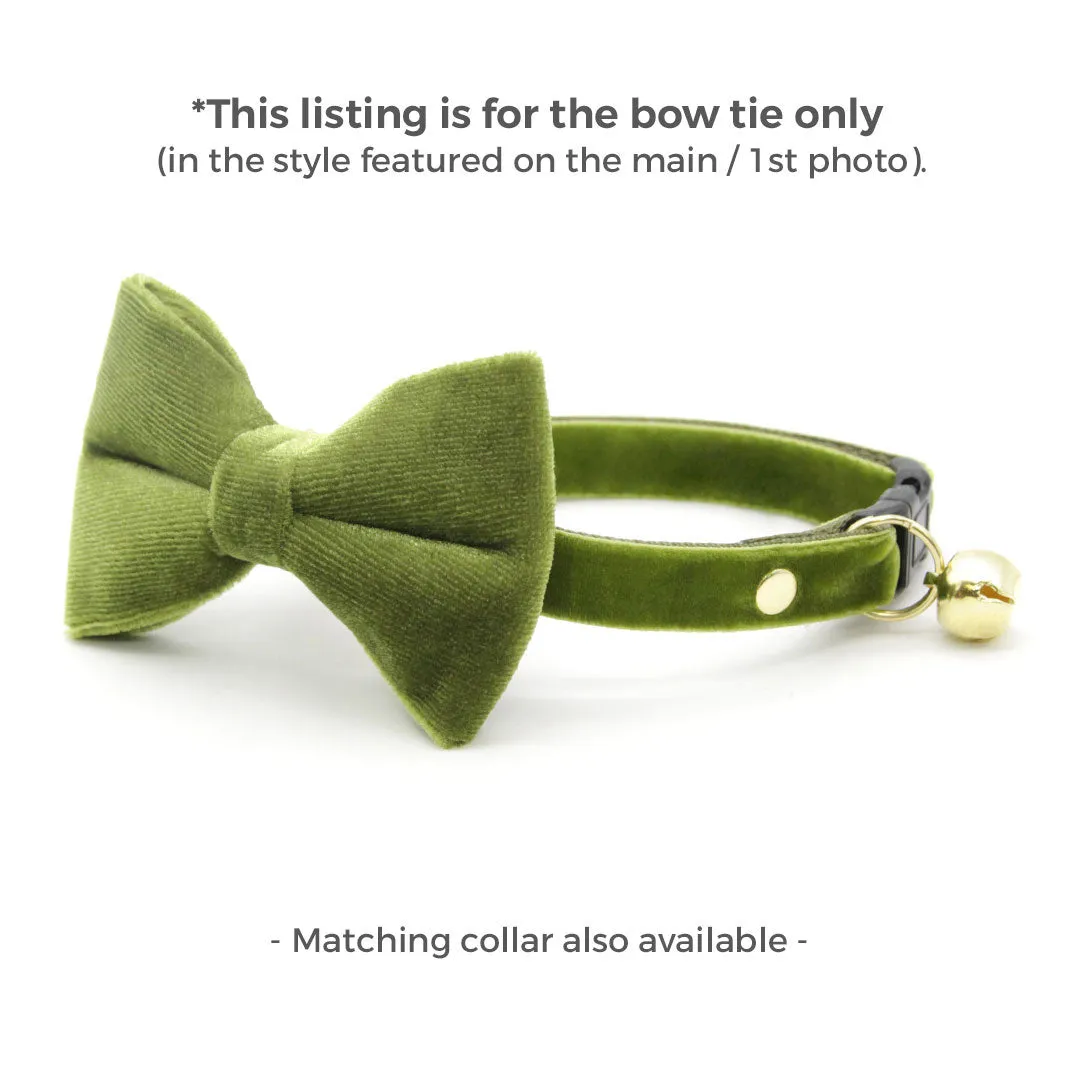 Cat Bow Tie - "Velvet - Leaf Green"  - Vibrant Olive Green Velvet Bowtie / Wedding / For Cats   Small Dogs / Removable (One Size)
