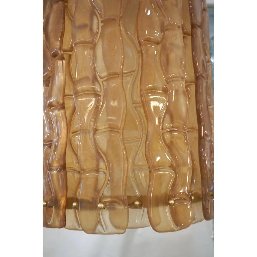 Contemporary Italian Amber Crystal Murano Glass Tall Brass Lantern / Chandelier