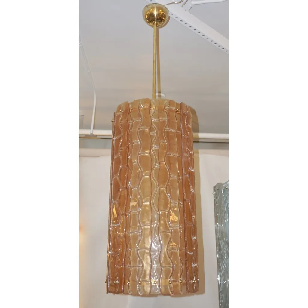 Contemporary Italian Amber Crystal Murano Glass Tall Brass Lantern / Chandelier